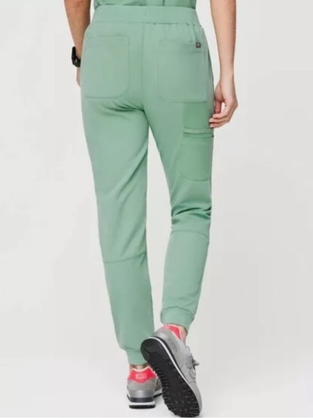 Figs Women’s Zamora Jogger Pants in Sage Green with Neon Orange Drawcord - Picture 2 of 5